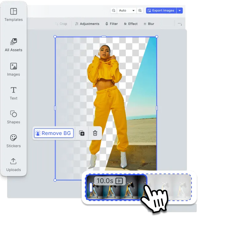 A photo editor with a one-click background-removal tool