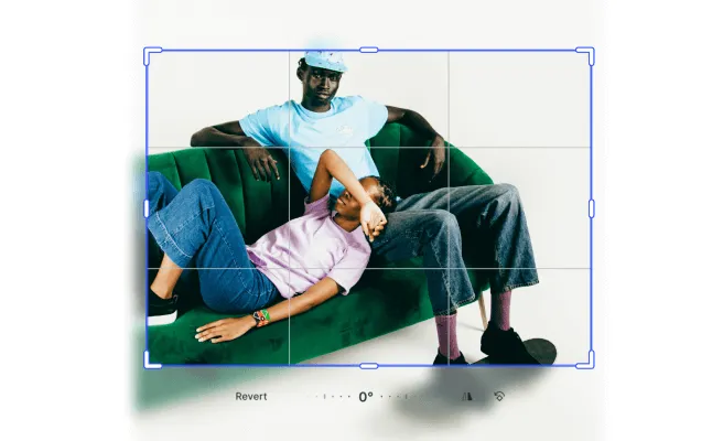 A photo open in the editor with a crop frame