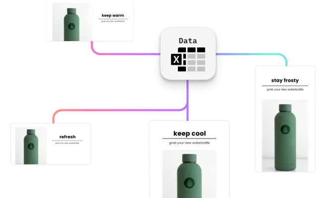 Water-bottle product variants generated from a data table
